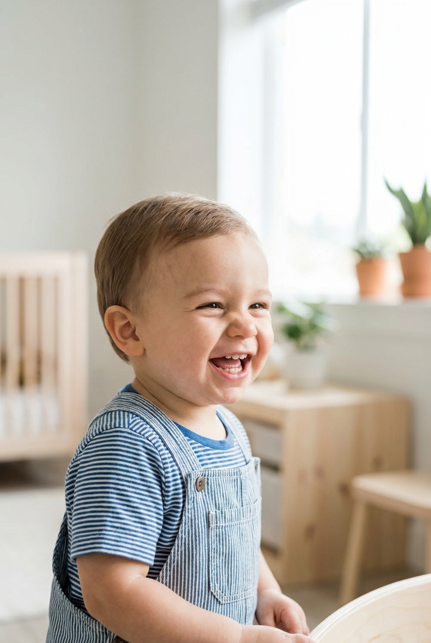 Bebé sonriente en casa